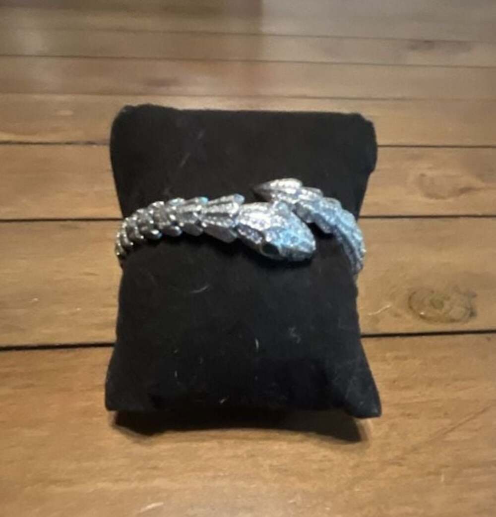 Scaly Snake Serpent Wrap Around Bracelet with Paved Czech Zirconia and Green Eye